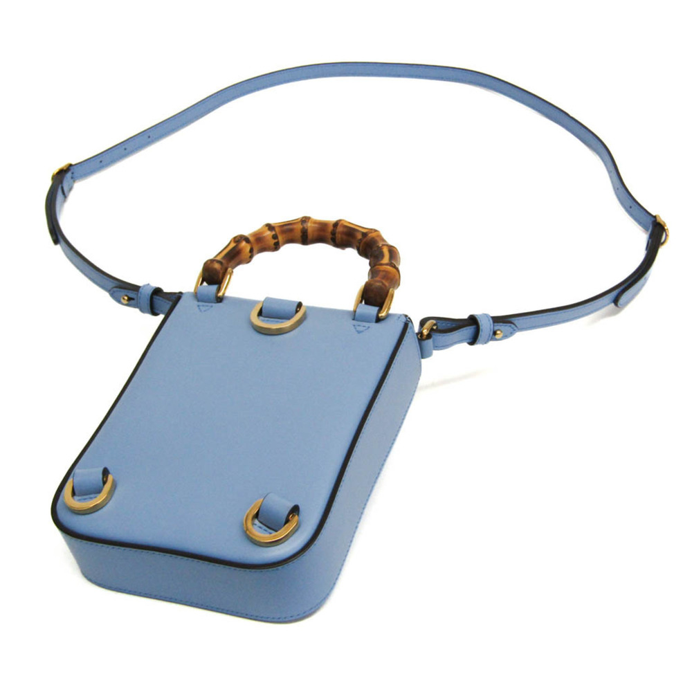 GUCCI Authentic Blue Leather Bamboo Shoulder Bag - Picture 3 of 16